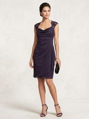 Scarlett Plum Lace-Cap Sleeve Cowl Mini Dress Size 8